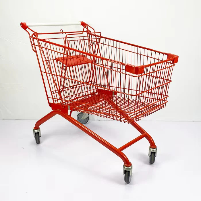European Style 180L Red Convenience Store Supermarket Shopping Trolley with Wheels
