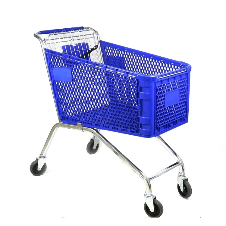 European Style 180L Supermarket Plastic Shopping Cart Trolley With 4 Swivel Wheels 180L Plastic Shopping Trolley