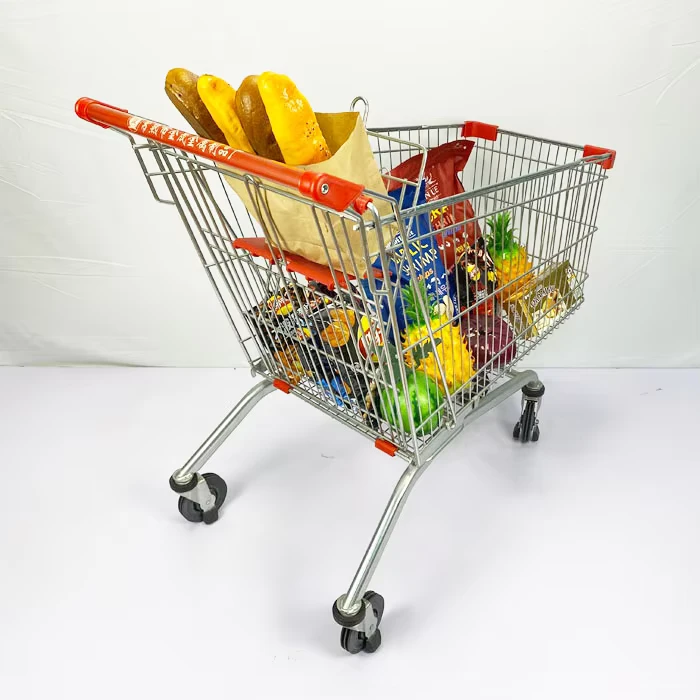 European Style 210L Metal Supermarket Shopping Trolley with 4 Wheels