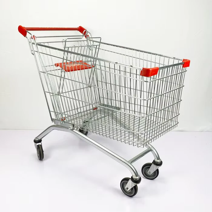 European Style 240L Hand Push Steel Child Seat Store Supermarket Trolley Shopping Cart with Four Wheels