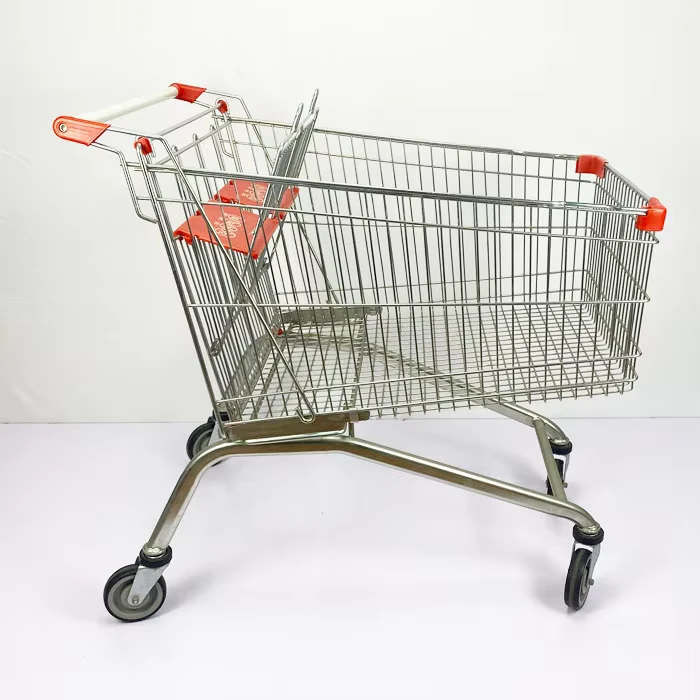 European Style 4 Wheels 275L Steel Store Supermarket Shopping Carts Trolley with Double Child Seats