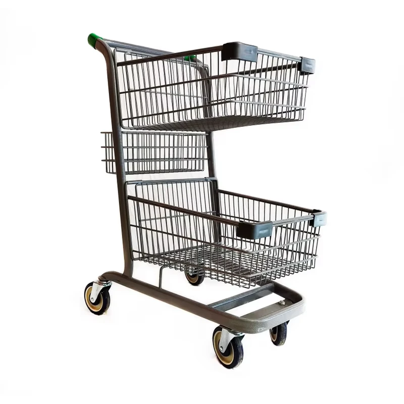 European Style Chrome Metal Supermarket Shopping Carts Trolley