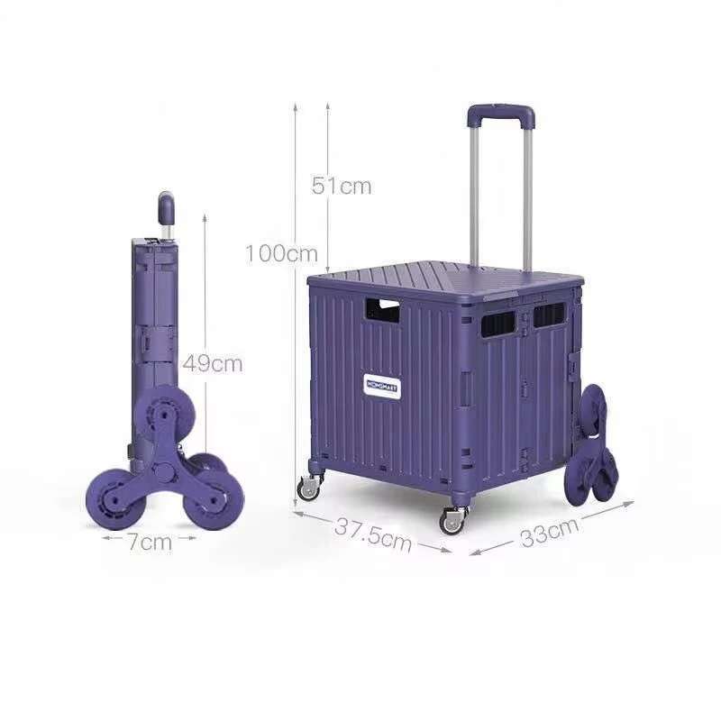 European Style Plastic Folding Roll Trolley Collapsible Utility Supermarket Hand Cart