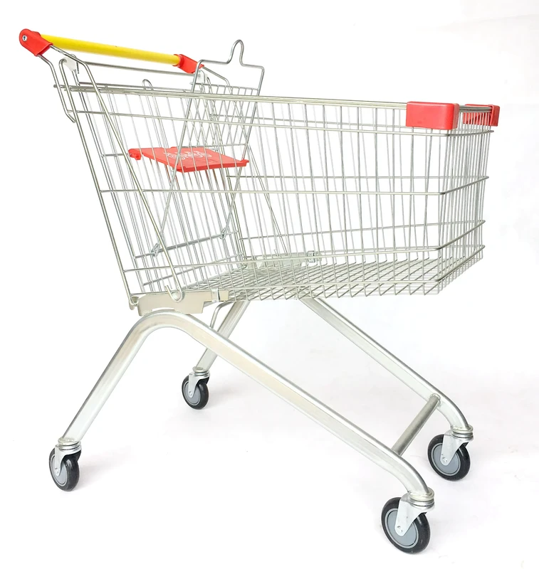 European Style Supermarket Trolleys 80 Litre with Colorful Plastic Basket