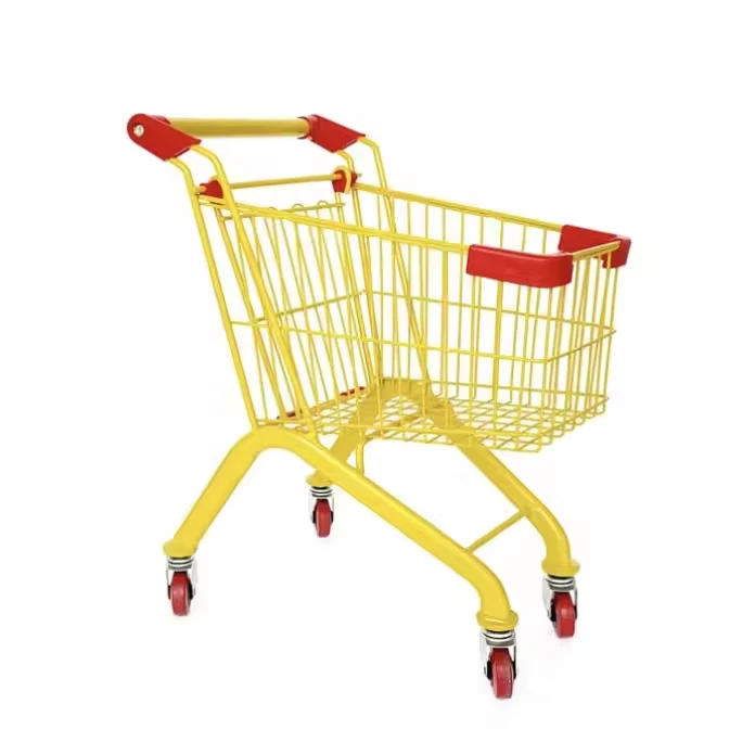 European Type Folding Plastic Steel Mesh Shopping Trolley Cart with Adjustable Handle Metal Kids Shopping Trolley
