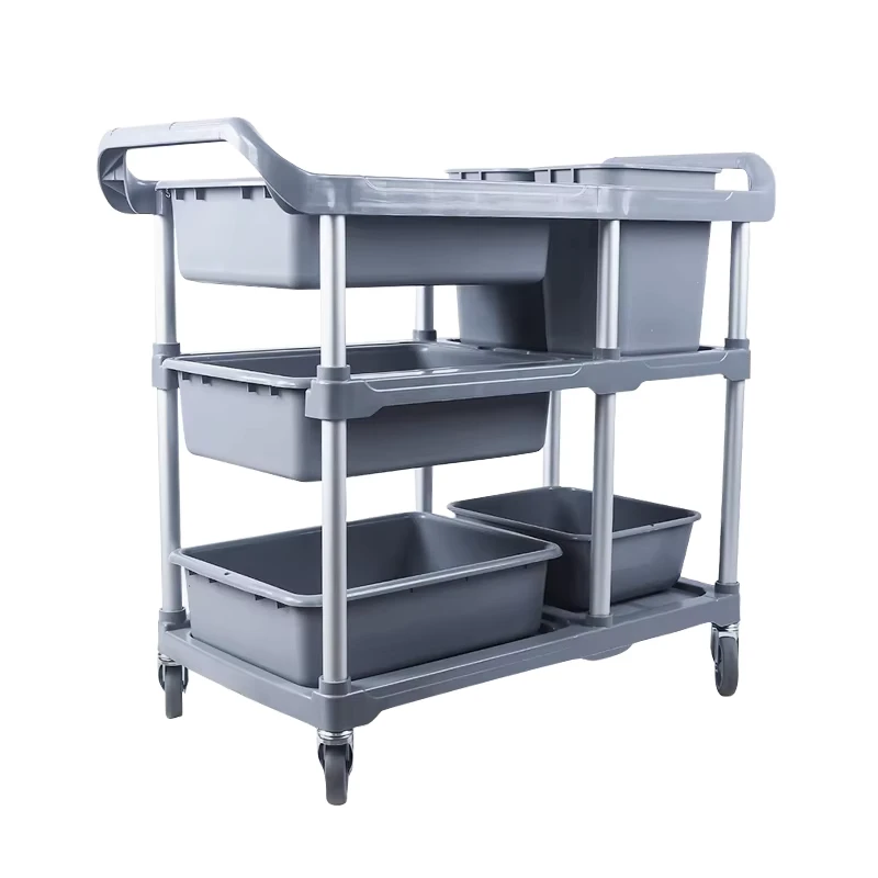 Exclusive 3 Tier Plastic Service Cart Durable Kitchen Plate Collector and Cleaning Cart for Hotel & Restaurant Use