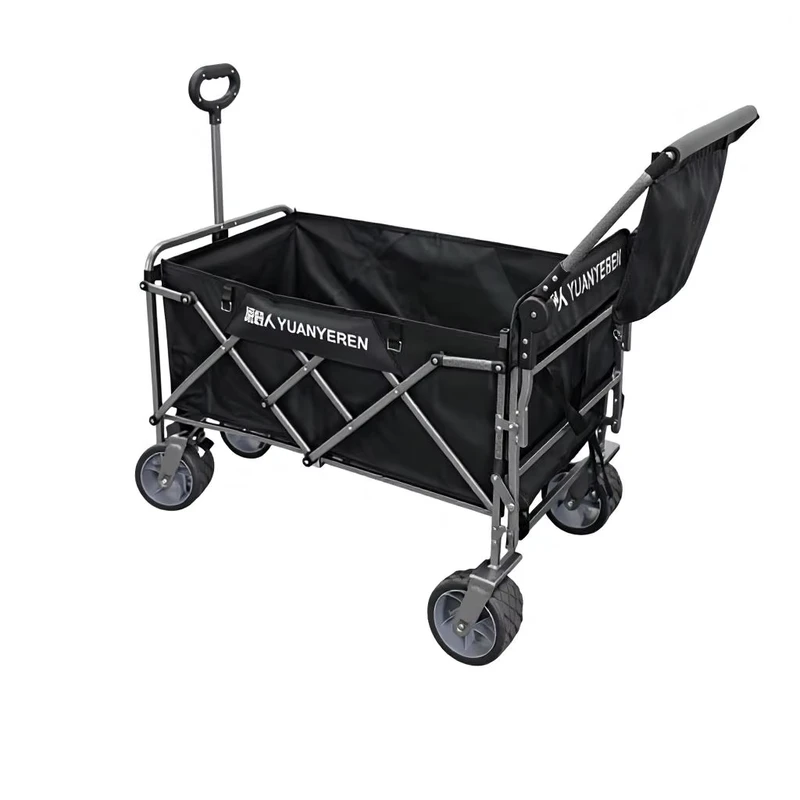 Expandable Foldable Utility Wagon Four Wheel Black Camping Cart for Beach Sports Gardening Fishing
