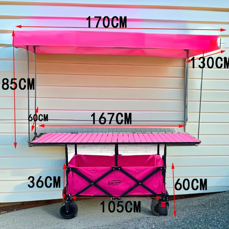 Extended Stall Cart with Six Rods 167*60 Large Table Board Adjustable and Foldable Mobile with Large Sunshade Stall Cart