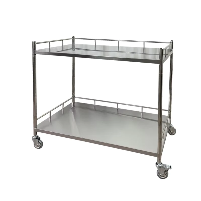 Extra Large Stainless Steel Medical Cart Hospital Trolley Beauty Salon Equipment Utility Cart Double Layer Service Tray