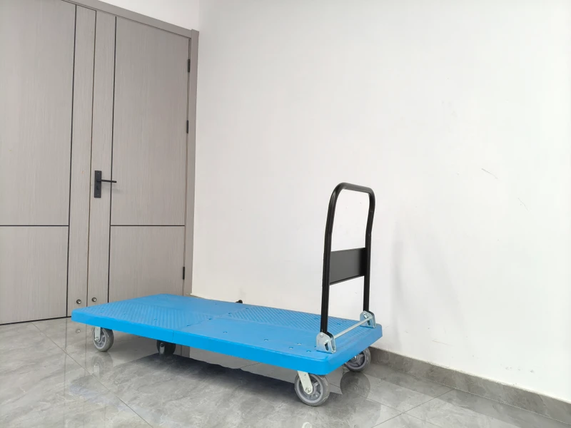 Extra Long Plastic Flat Platform Hand Trolley Heavy Duty Folding Handle Warehouse Transport Dolly Cart