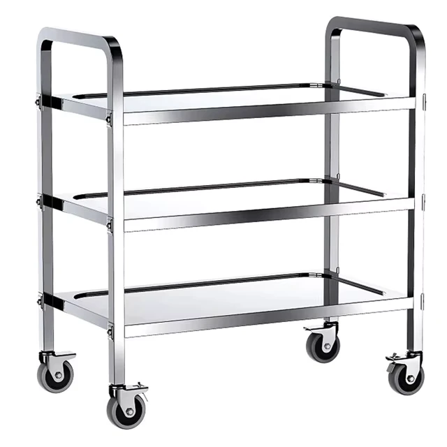 Extra Thick 3 Layer Stainless Commercial Cleaning Cart Restaurant Service Trolley 4 Swivel Wheels Brakes 300 lb Capacity Rust