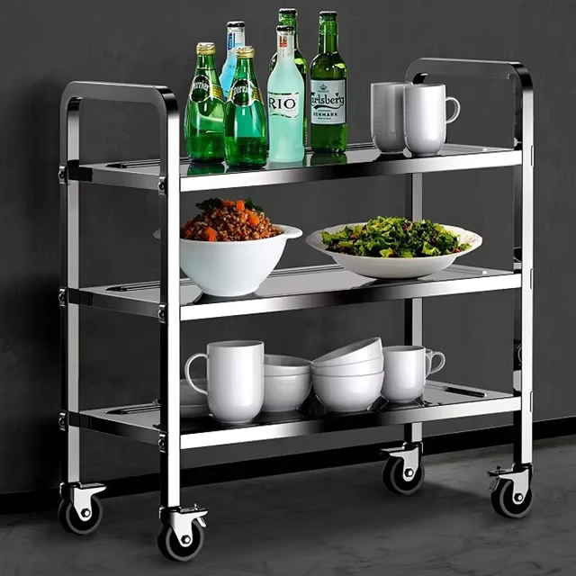 Extra Thick 3-Layer Stainless Commercial Cleaning Cart Restaurant Service Trolley Universal Wheels Brakes 31.5 Cu Ft 300 lb