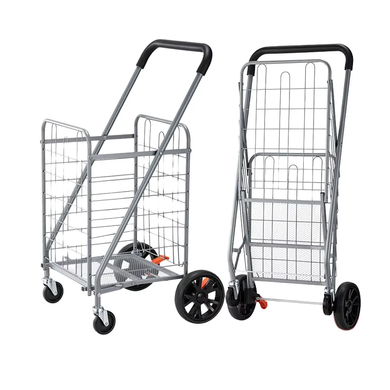 FELLCO Industrial Folding Shopping Cart Four wheel Stainless Steel Frame Space saving Large Capacity Luggage Trolley Stall ODM