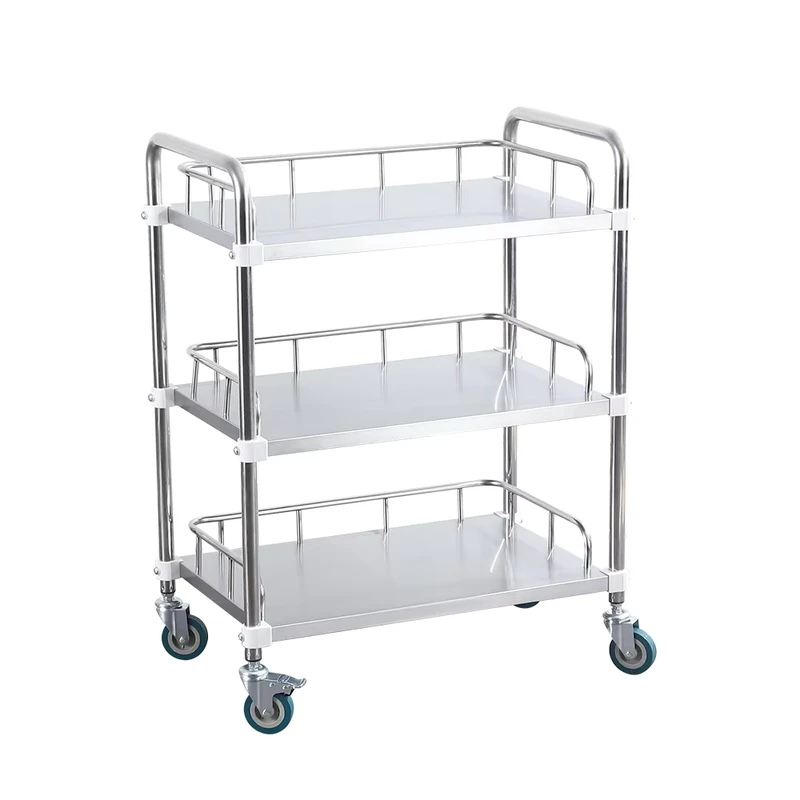 Factory 3 Tier Easy to Clean Medical Stainless Steel Trolley Without Drawers with Silent Casters