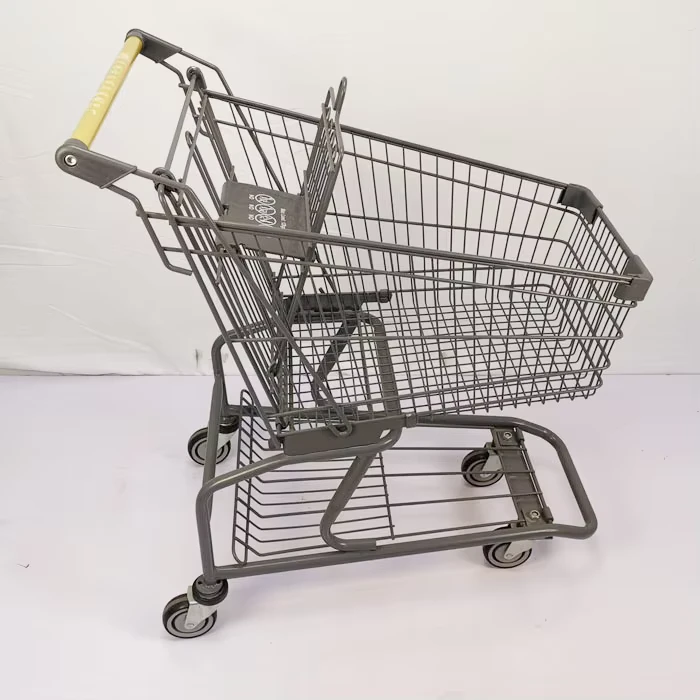 Factory 60L Steel Grey Supermarket Store Shopping Trolley With 4 Wheels