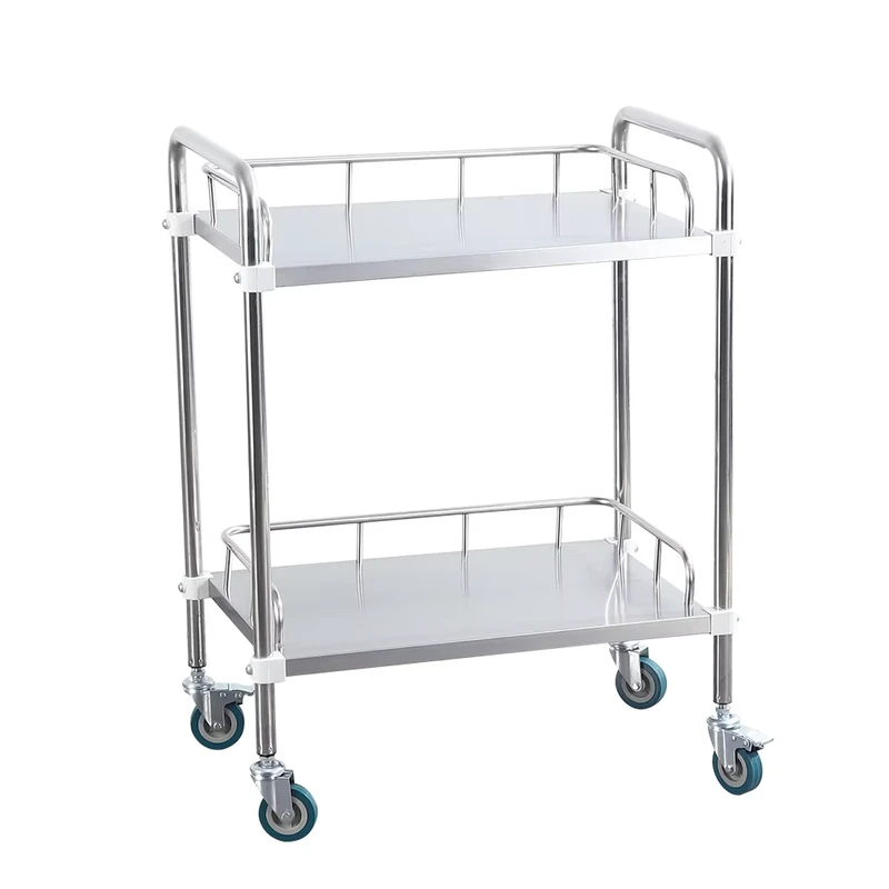 Factory Assembled Stainless Steel Fence Medical Trolley with Double Layers and Five Drawers