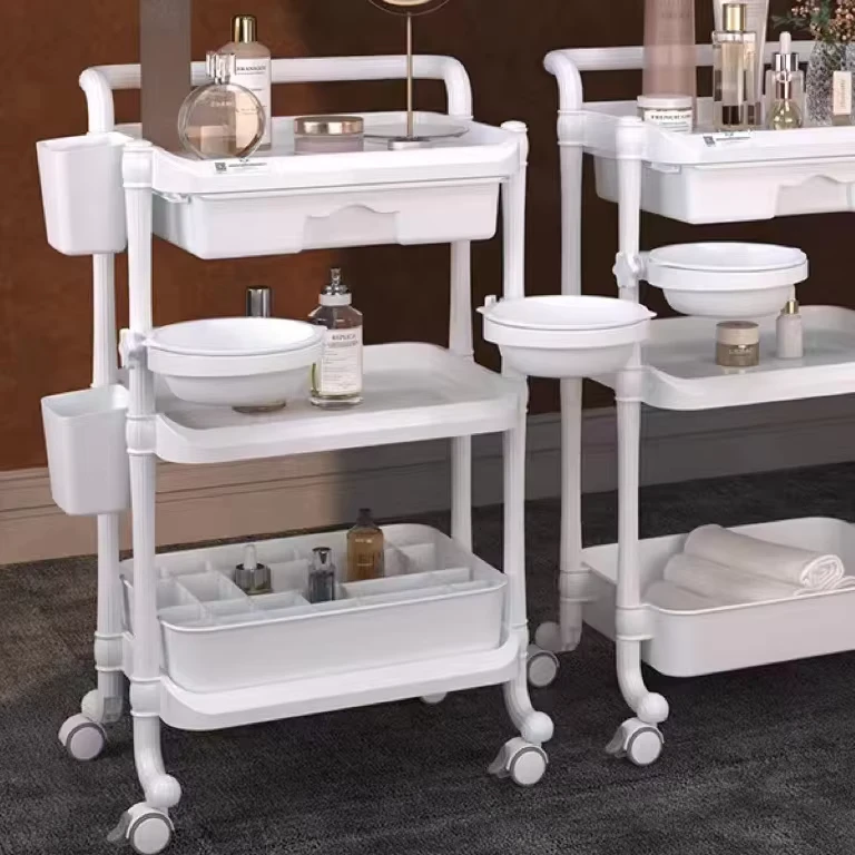 Factory Beauty Salon Trolley High Quality ABS Three-layer Storage Plastic Multi-functional Trolley