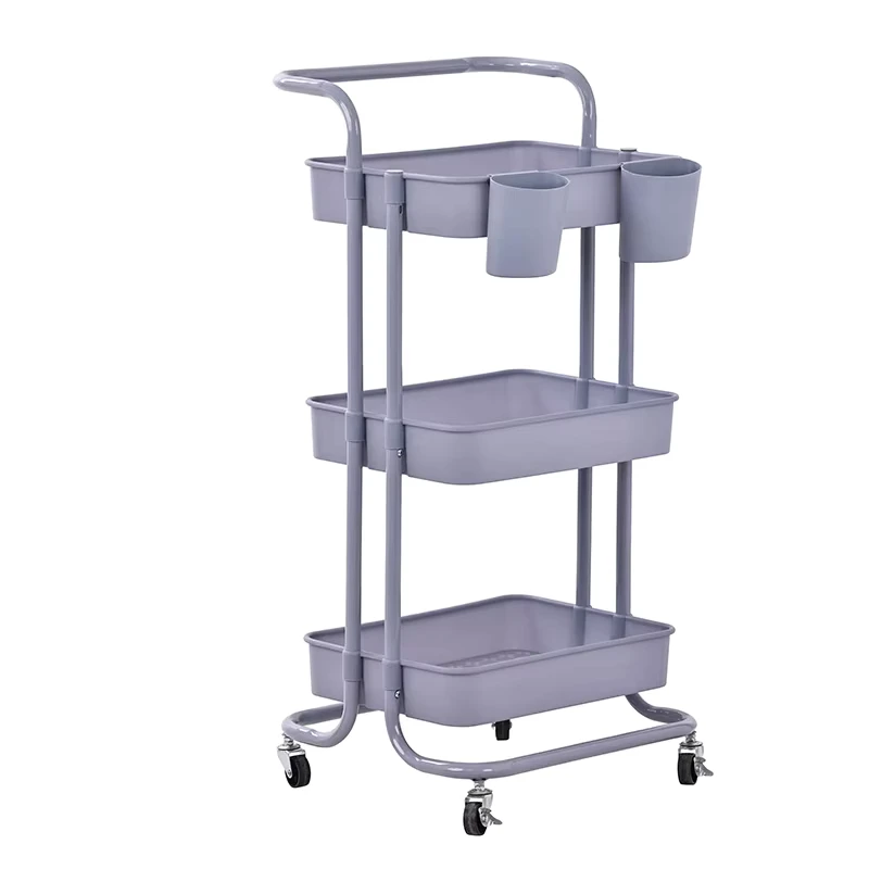 Factory Bedroom Organize Utility Metal 3 Tier Storage Trolley Rolling Cart for Kitchen Living Room Tool Storage