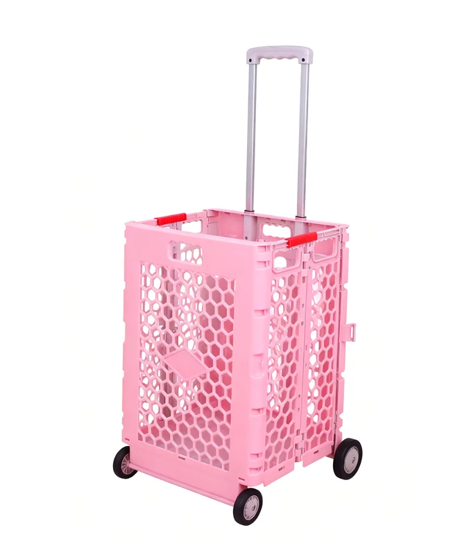 Factory Custom Supermarket Home Grid Plastic Folding Trolley 4 Wheel Pack Roll Grocery Trolley Cart Capacity Plastic Mesh