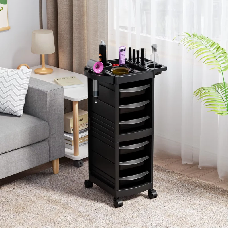 Factory Direct 4 Mobile Wheels Beauty Salon Machine Trolley 6 Tier Storage Rolling Cart
