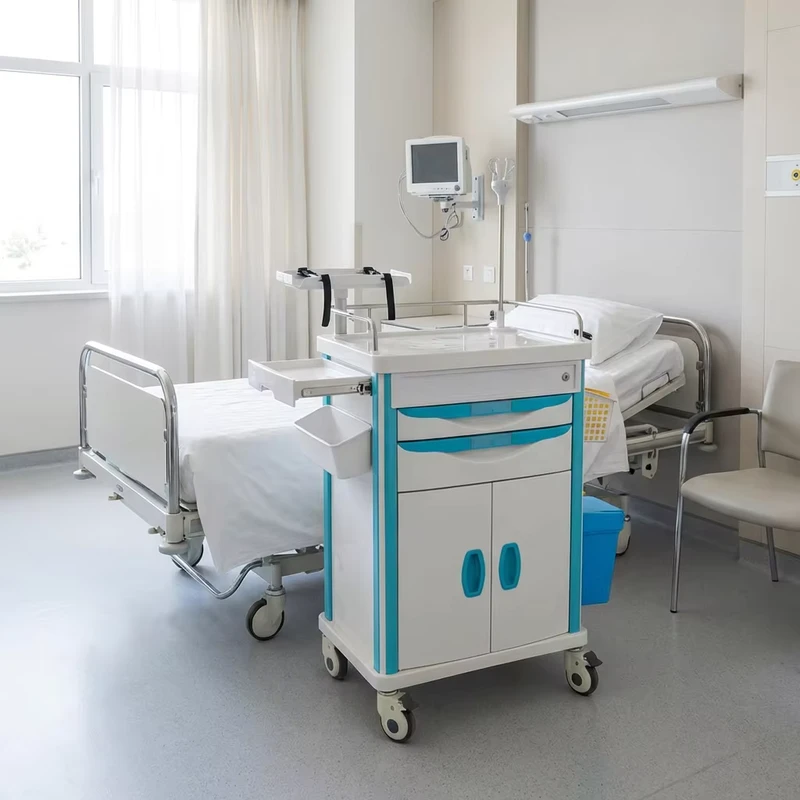 Factory Direct ABS Hospital Rescue Trolley Portable Medical Emergency Crash Cart Drawers IV Pole Blue 50 lb Load Capacity