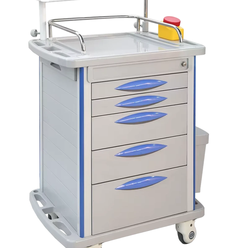 Factory Direct Hospital Furniture Medical ABS Emergency Trolley with Wheels Plastic Patient Cart