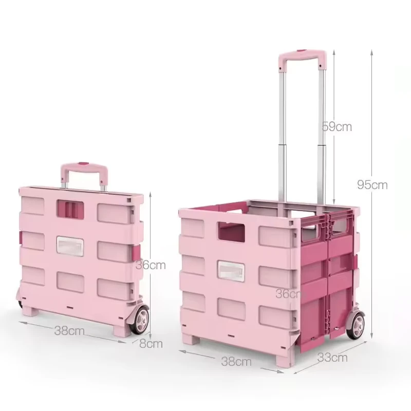 Factory Direct Multi Function Plastic Collapsible Box Trolley Cart Portable Folding Shopping Trolley on Wheels