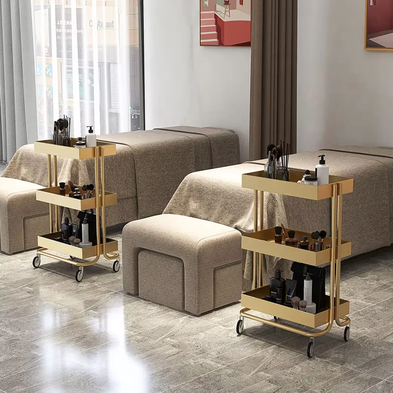 Factory Direct ODM&OEM Hair Salon Three layer Storage Rack Trolley Beauty Living Room Metal Salon Furniture Modern 45*30*85cm