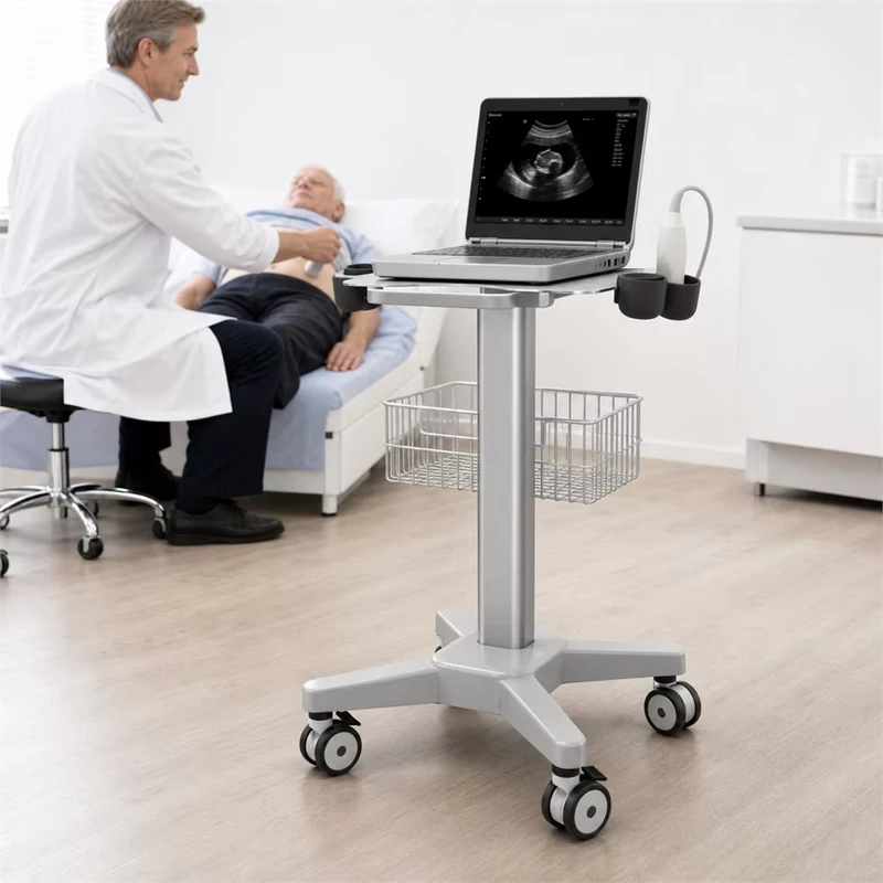 Factory Direct OEM Aluminum Alloy Ultrasound Equipment Cart Mobile Diagnostic Trolley with Silent Lockable Wheels