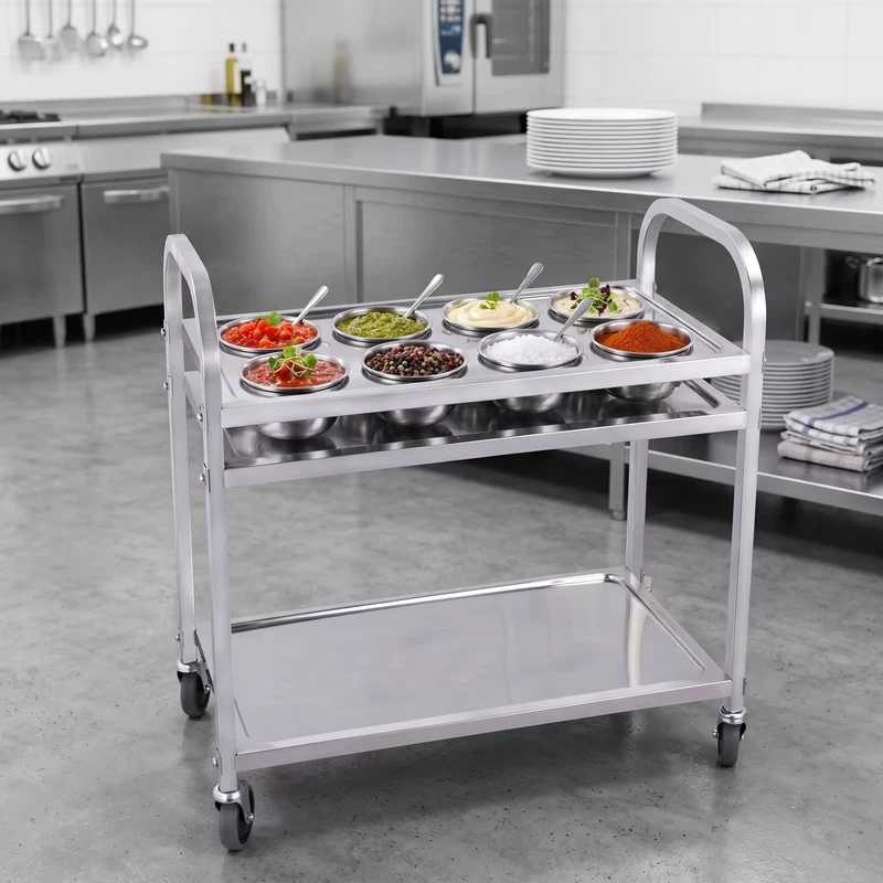 Factory Direct Price Commercial Stainless Steel Mobile Spice Trolley Custom Size Available for Restaurant Hotel Buffet Service