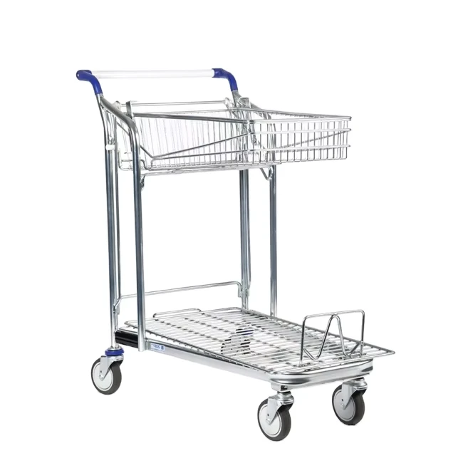 Factory Direct Sale New Design Metallic Carts Supermarket Trolleys With Four Wheels Steel Shop Cart Picking Trolley
