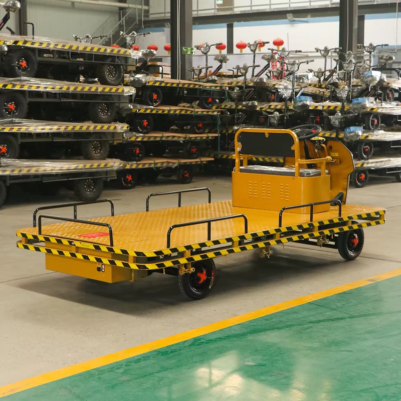 Factory Direct Sales 4 Wheel Cargo Trolley Electric Platform Transport Trolley Warehouse Load Transfer Trolley