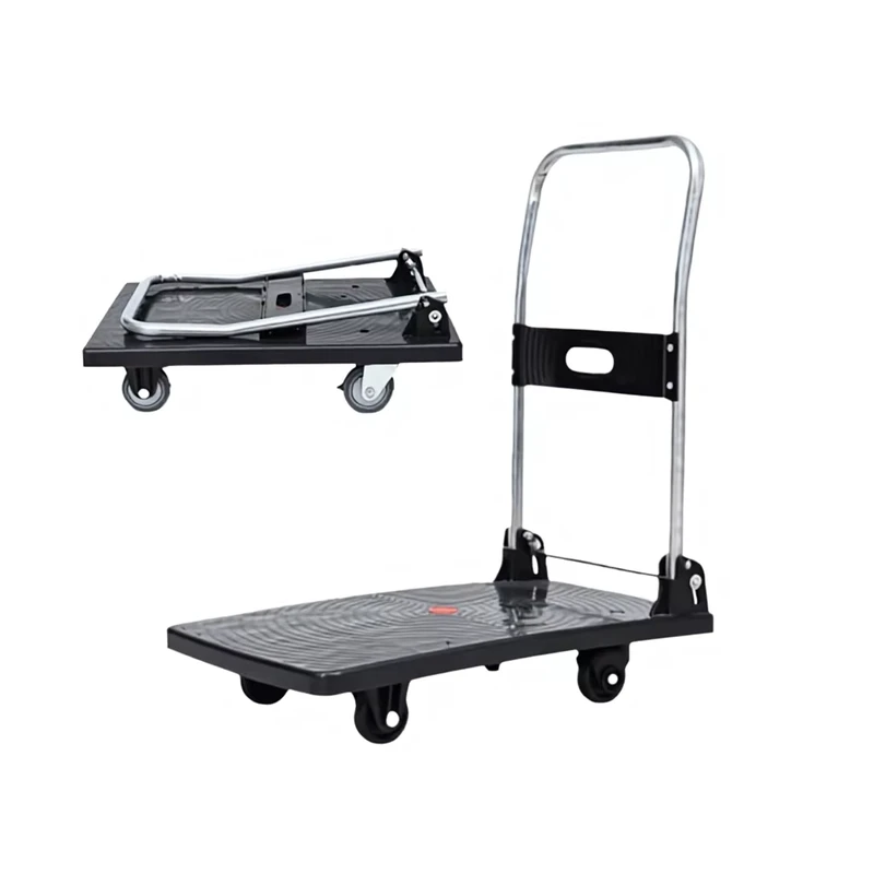 Factory Direct Sales Four Wheel Platform Foldable Plastic Handcart 200kg Load Outdoor Sample Customization Warehousing