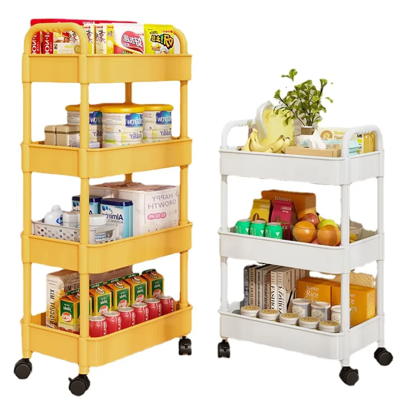 Factory Direct Sales Wheel Trolley Cart Storage Rack Living Room Floor Mobile Snack Storage Rack Multi layer Household