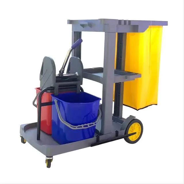 Factory Direct Sales of Newly Arrived Commercial Cleaning Service Carts PP Material Gray Blue Color 4 Wheels