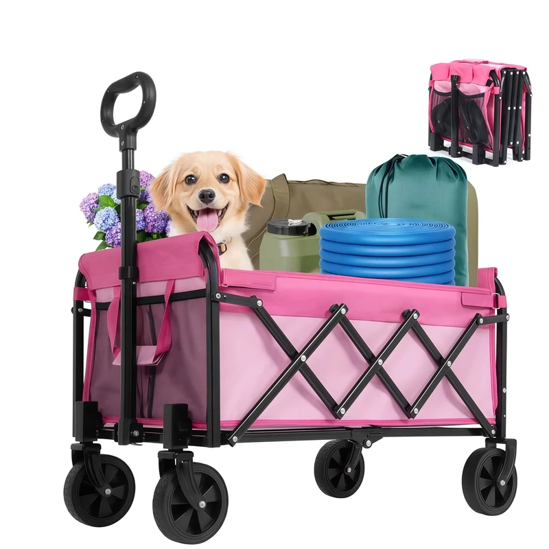 Factory Direct Sell Steel Detachable Wheels Large Capacity Heavy Duty Utility Collapsible Folding Shopping Wagon Camping Cart