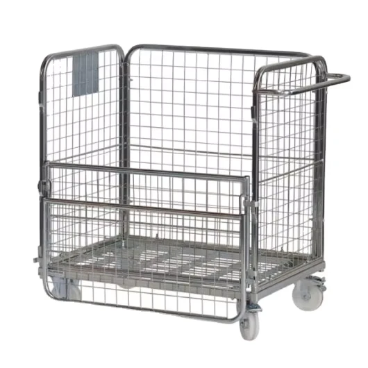 Factory Direct Selling 4 Sides Steel Material Foldable Galvanized Roll Cage Supermaeket Trolley