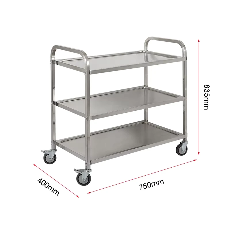 Factory Direct Stainless Steel Kitchen Food Serving 3 Tier Trolley Cart Custom Made Service