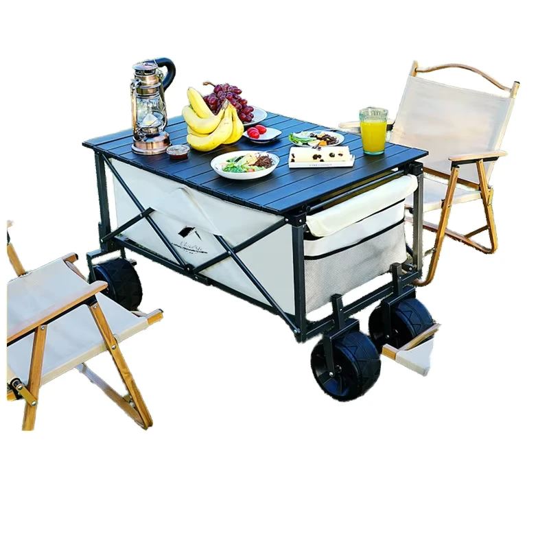 Factory Direct Stainless Steel Outdoor Camping Cart Foldable Picnic Trailer Shopping Cart Platform Four Wheel
