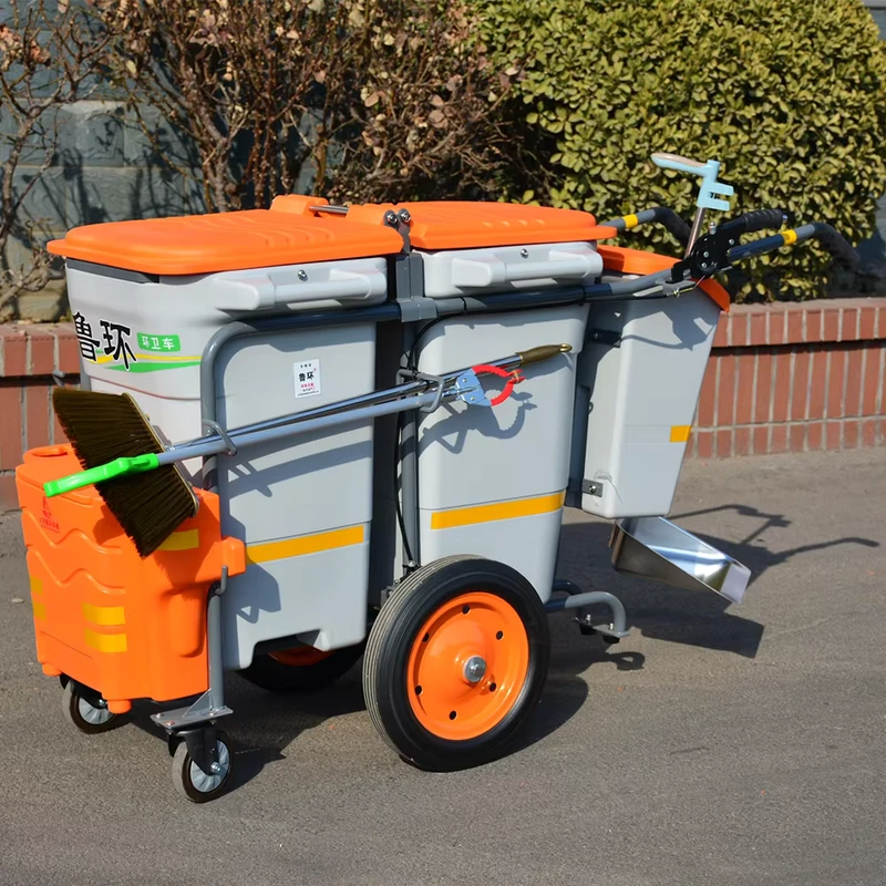 Factory Direct Supply High Capacity Superior Cleaning Barrow Service Cart PP Carbon Steel Dual Braking System 100L+ Capacity