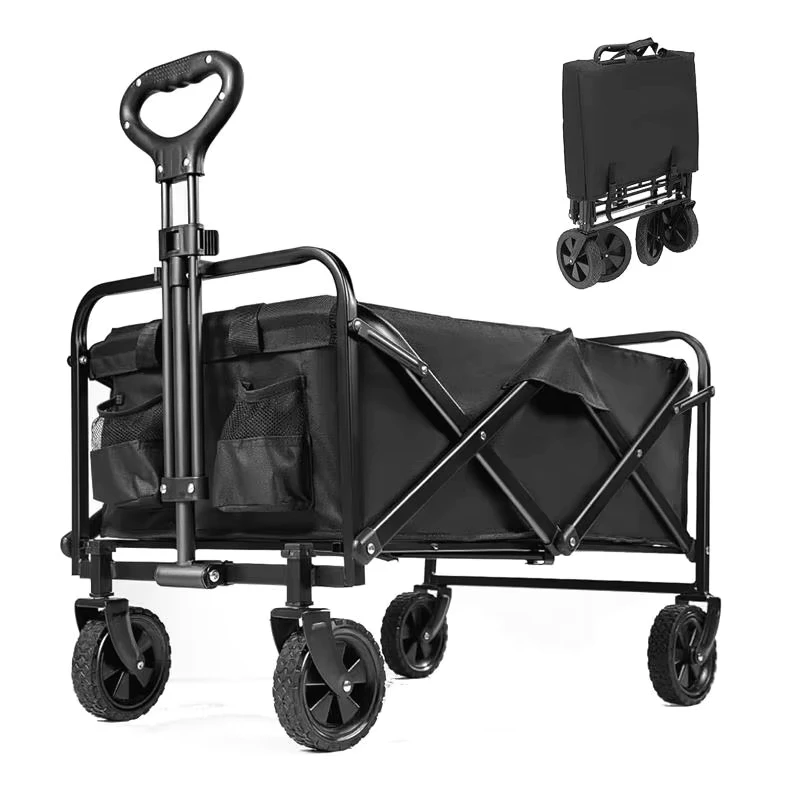Factory Directly Carbon Steel Frame Mini Foldable Four Wheel Shopping Cart for Camping Outdoor Picnic Beach Use OEM Customizable