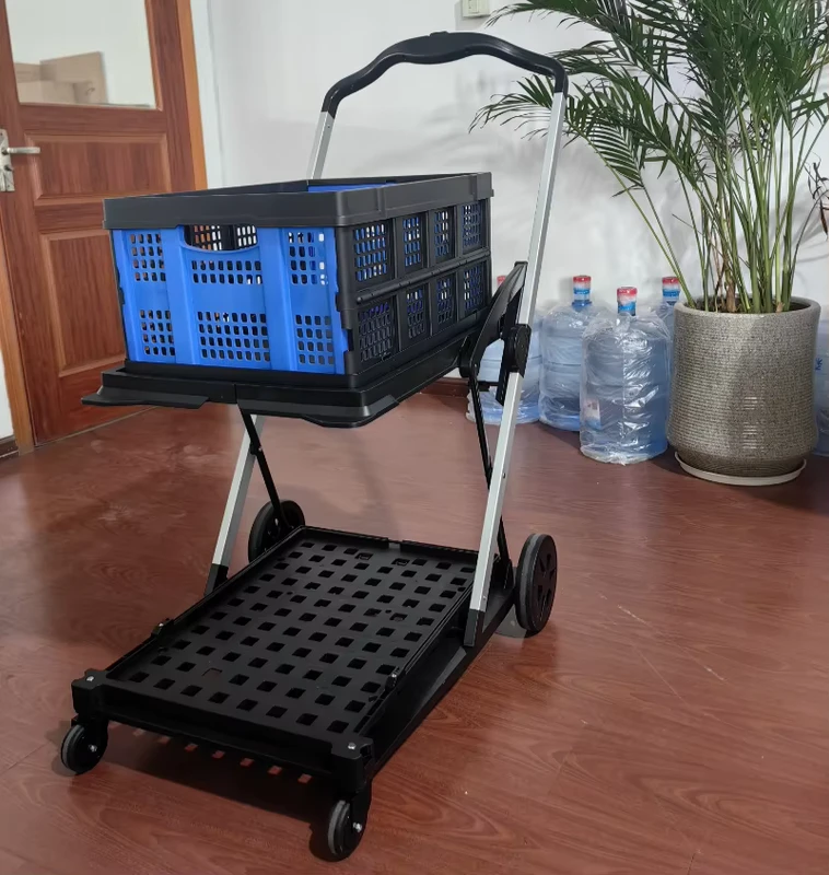 Factory Directly Supply Four Wheel Platform Hand Dolly Cart Utility Folding Plastic Shopping Cart for Vegetable OEM Tools