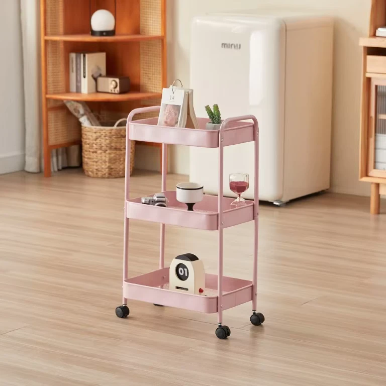 Factory Eco Friendly 3-Tier Multifunctional Movable Metal Salon Trolley Cart Utility Rolling Organizer for Kitchen