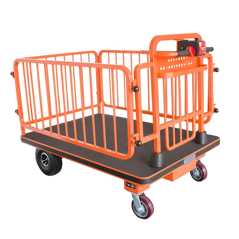 Factory Electric Four Wheel Heavy Duty Platform Trolley Lifting Function Guard Rail OEM Customizable for Industrial