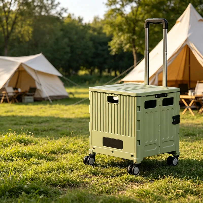 Factory Heavy Duty Foldable Camping Wagon Sturdy Utility Cart with Durable PP Body and Lockable Lid