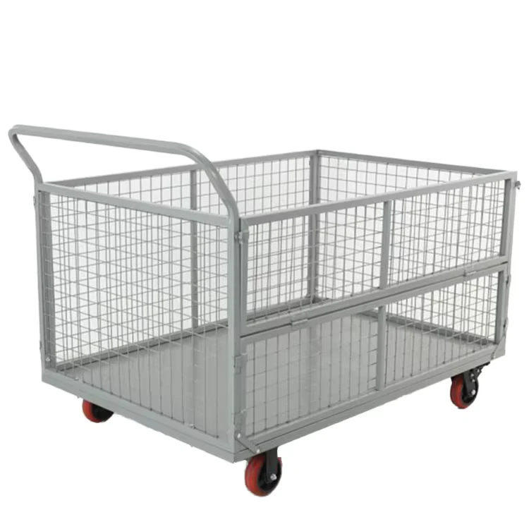 Factory Logistics Warehouse Workshop Trolley with Fence Storage Trolley Steel Fence Trolley Warehouse Vehicle Storage Cage Cart