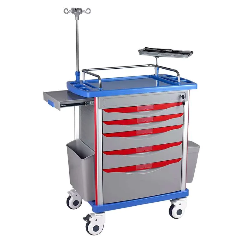 Factory Medical Cart Movable Hospital Emergency Trolley Drawer ABS Aluminum