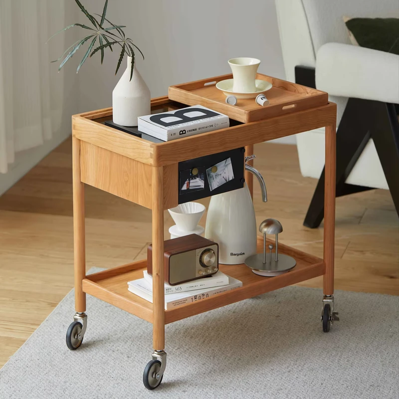 Factory Modern Multifunctional Large Storage Trolley for Living Room Wooden Hand Trolley with Wheels