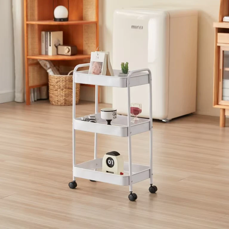 Factory Multifunctional Metal Salon Trolley Cart Utility Rolling Cart Organizer 3 Tier Foldable Heavy Duty Kitchen