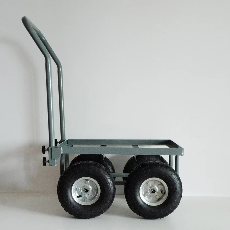 Factory ODM 4 Pneumatic Rubber Tool Cart Steel Body Hand Trolley OEM Metal Platform Four Wheel for Factory Moving Carrier